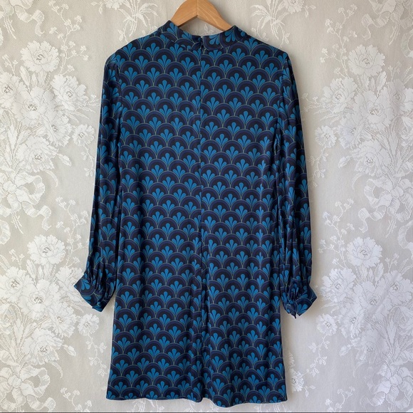 Boden Blue Mod Print Mock Neck Long Sleeve Dress 6 - Picture 7 of 12